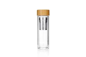 400ml bambusest kaanega kahekordse seina boorsilikaatklaasist vee pudel sees tee kurn